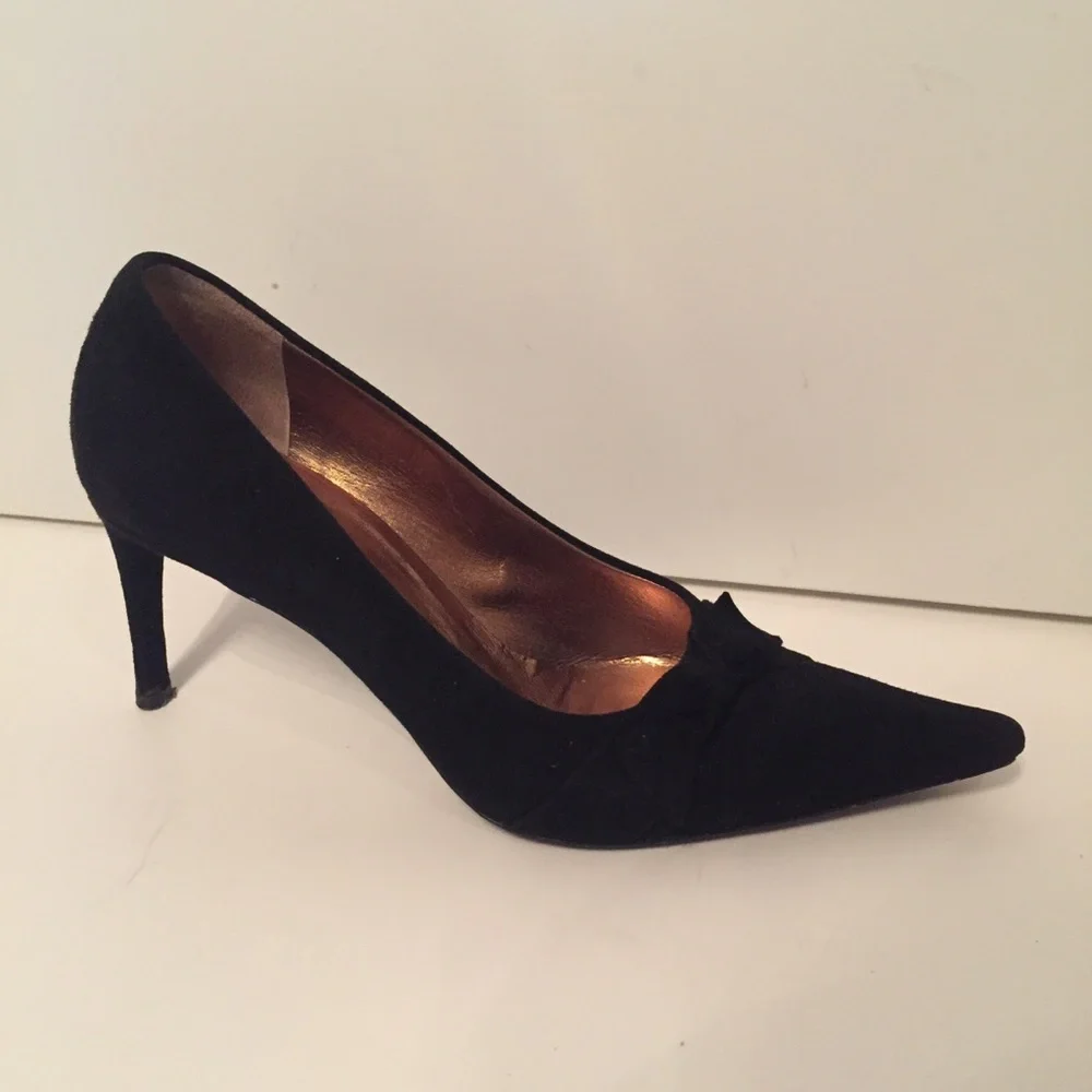 DOLCE & GABBANA SHOES HEELS BLACK SUEDE BOW POINTED TOE ITALY Size 36.5